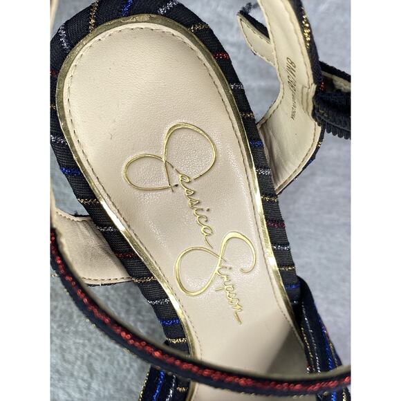 Jessica Simpson | Womens 8 Platform Heels Black Multi Striped Block High Heels - Picture 8 of 11